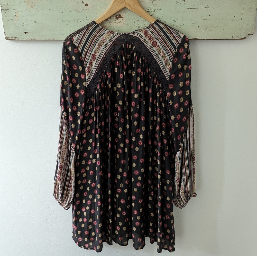 FREE PEOPLE I Black Boho Festival Lace-Up Rain or Shine Tunic Mini Dress, S - Picture 5 of 15